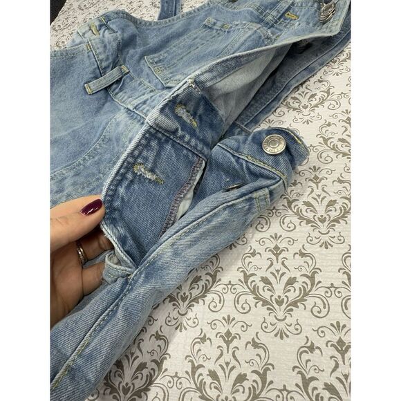 Women's WE‎ THE FREE People Size 24 Denim Jean Overall Shorts Destroyed - Picture 4 of 8